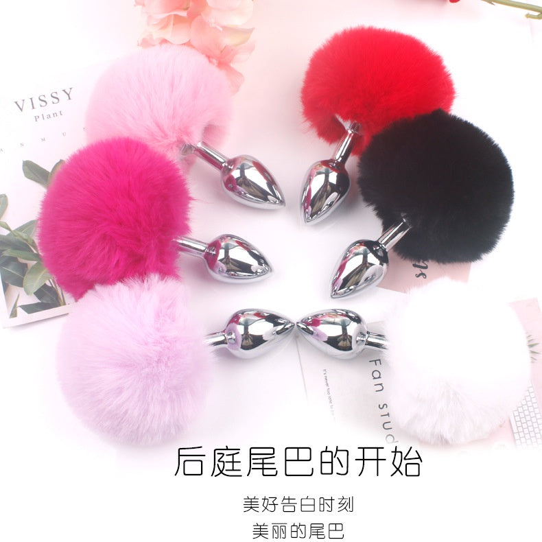 BDSM Rabbit Tail Anal Plug,Metal/Silicone Butt Plug Sex Toys,SM Adult Game Party Role Play Animal Tail Plug