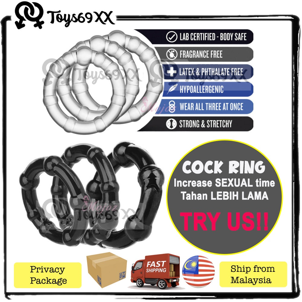 Cock Ring Tahan Lama Stay Hard Beaded 3pcs Silicone Penis Ring Cock Delay Ring Adult Male Sex Toy Ring Tahan Lama
