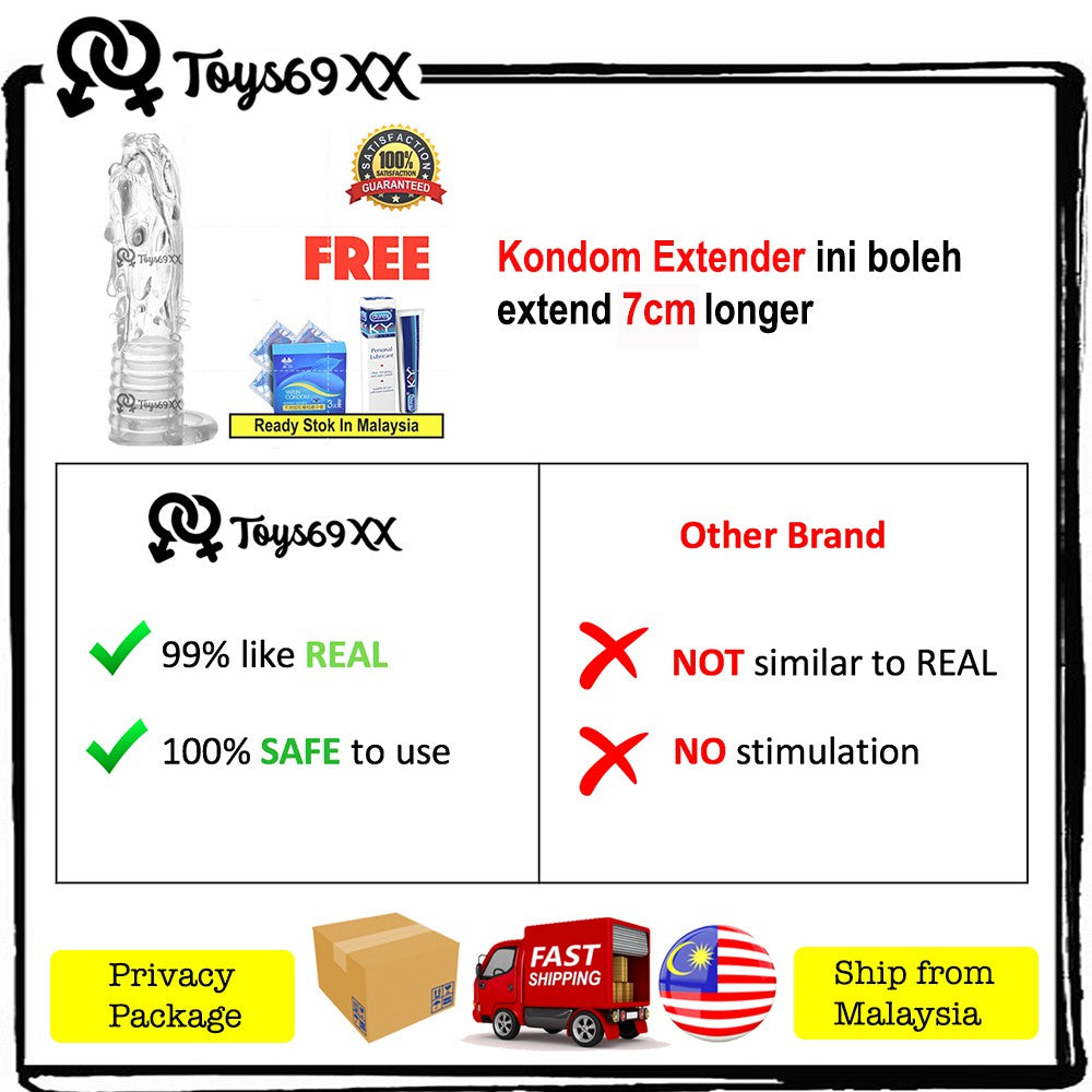 Toys69xx Condom Kondom berduri reuseable condom Sex toy for men Sarung zakar Naga FREE KY JELLY & CONDOM 3pcs