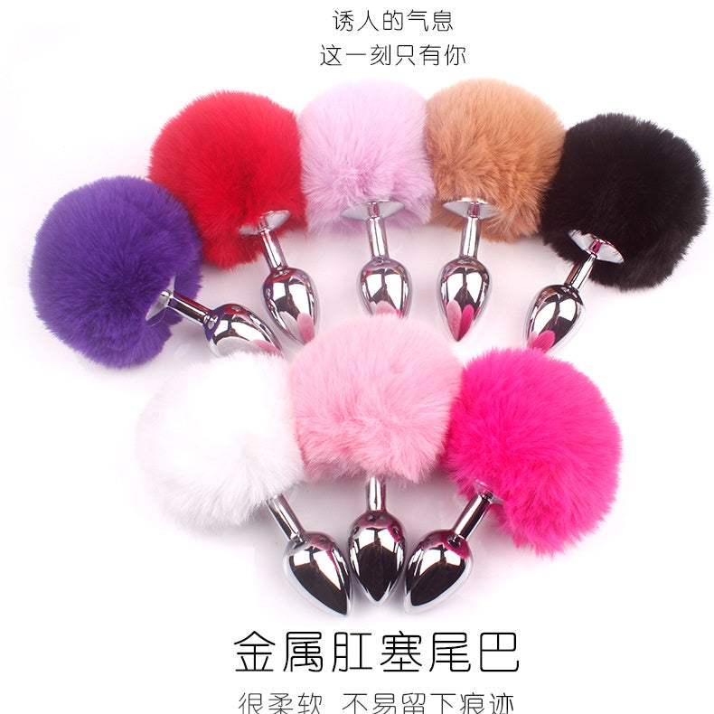 BDSM Rabbit Tail Anal Plug,Metal/Silicone Butt Plug Sex Toys,SM Adult Game Party Role Play Animal Tail Plug