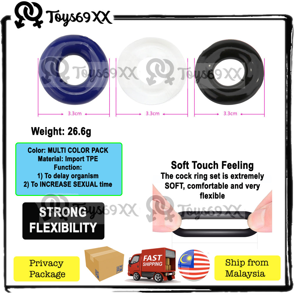 Cock Ring Tahan Lama Stay Hard Beaded 3pcs Silicone Penis Ring Cock Delay Ring Adult Male Sex Toy Ring Tahan Lama