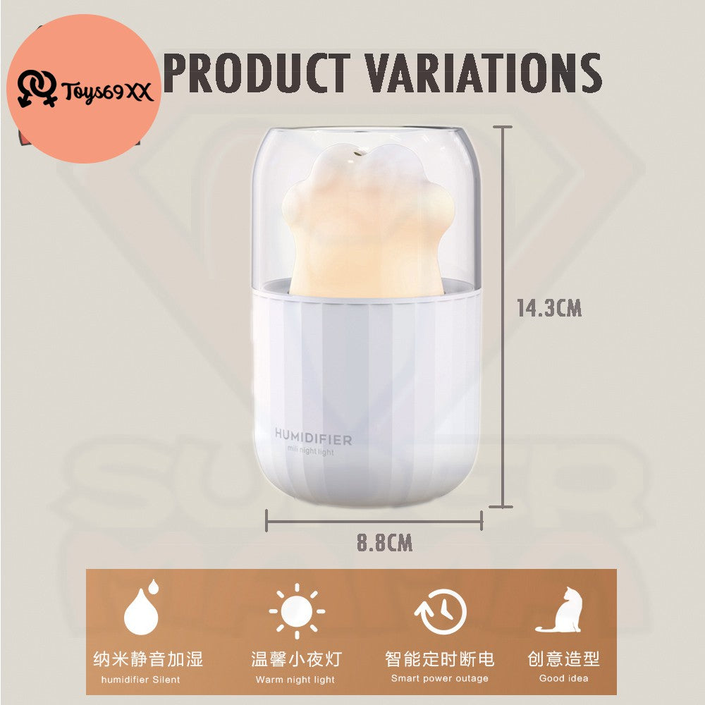 Portable Mini Humidifier 300ml Cute cat paw Personal USB Desktop Cool Mist Humidifier with LED Night Light Air Freshene