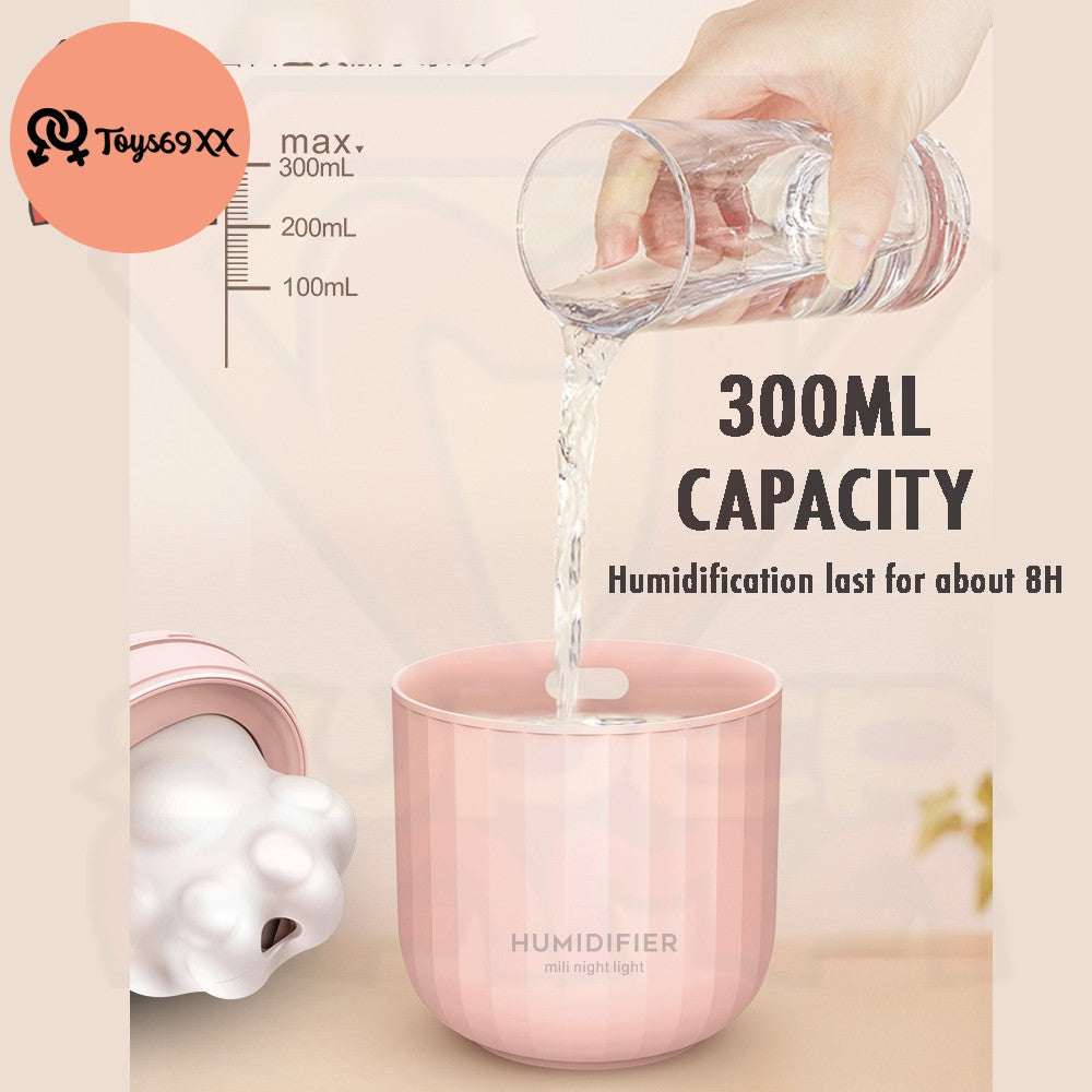 Portable Mini Humidifier 300ml Cute cat paw Personal USB Desktop Cool Mist Humidifier with LED Night Light Air Freshene