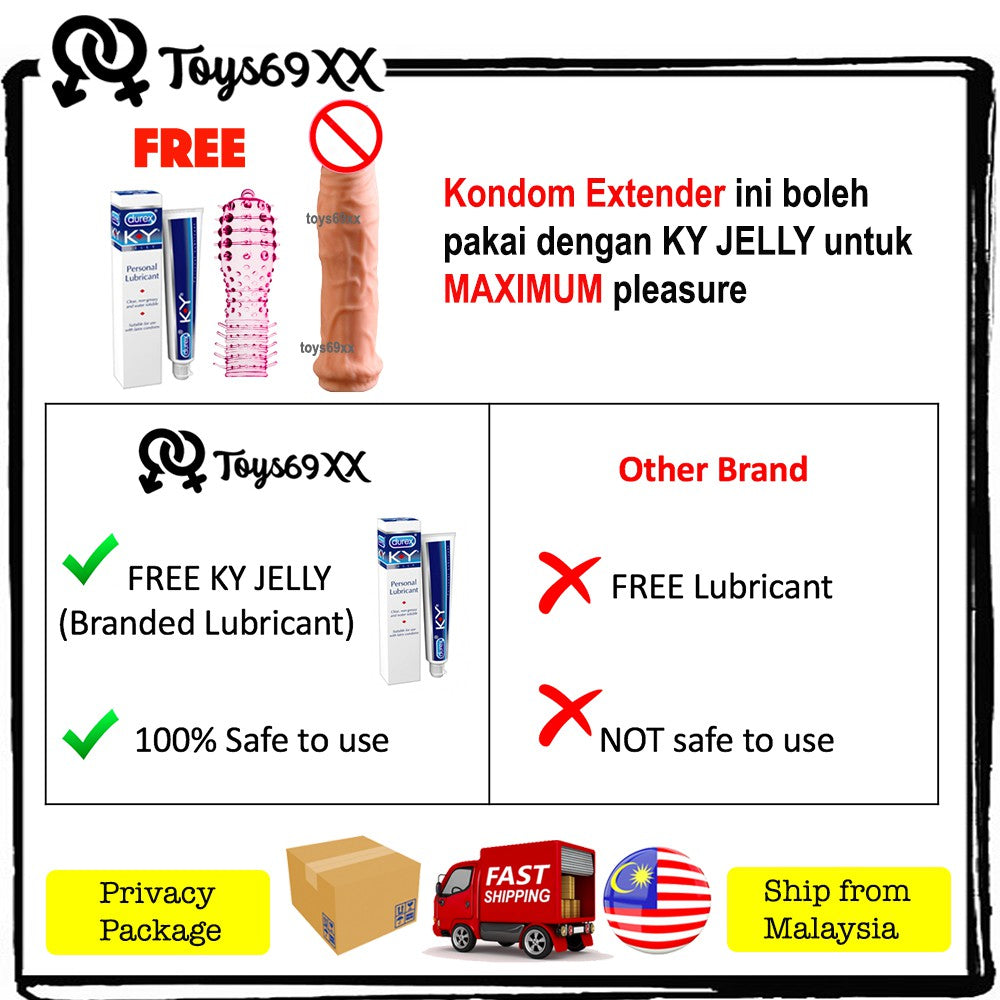 Condom Kondom Penis Extender Tahan Lama Sleeve Reusable Sex Toys FREE KY JELLY
