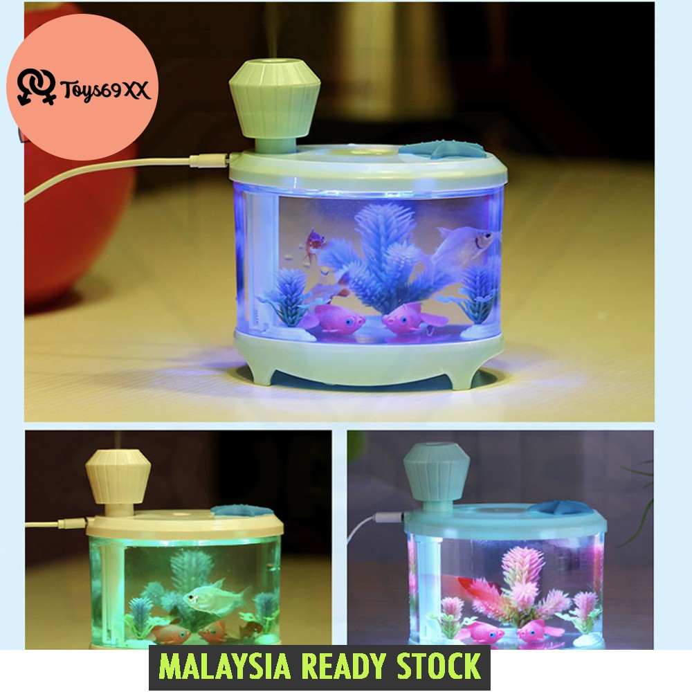 Creative Fish Tank Humidifier Household USB Ultrasonic Air Humidifier Beautiful Night Light 460ML Aroma Oil Diffuser