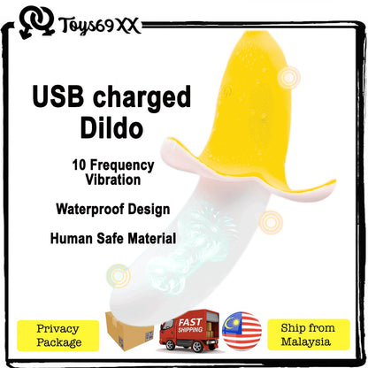 [SYOK GILA BETUL] Banana Dildo 7 Vibration Modes Soft Silicone Rechargeable Female Vibrator Sex Toy For Women