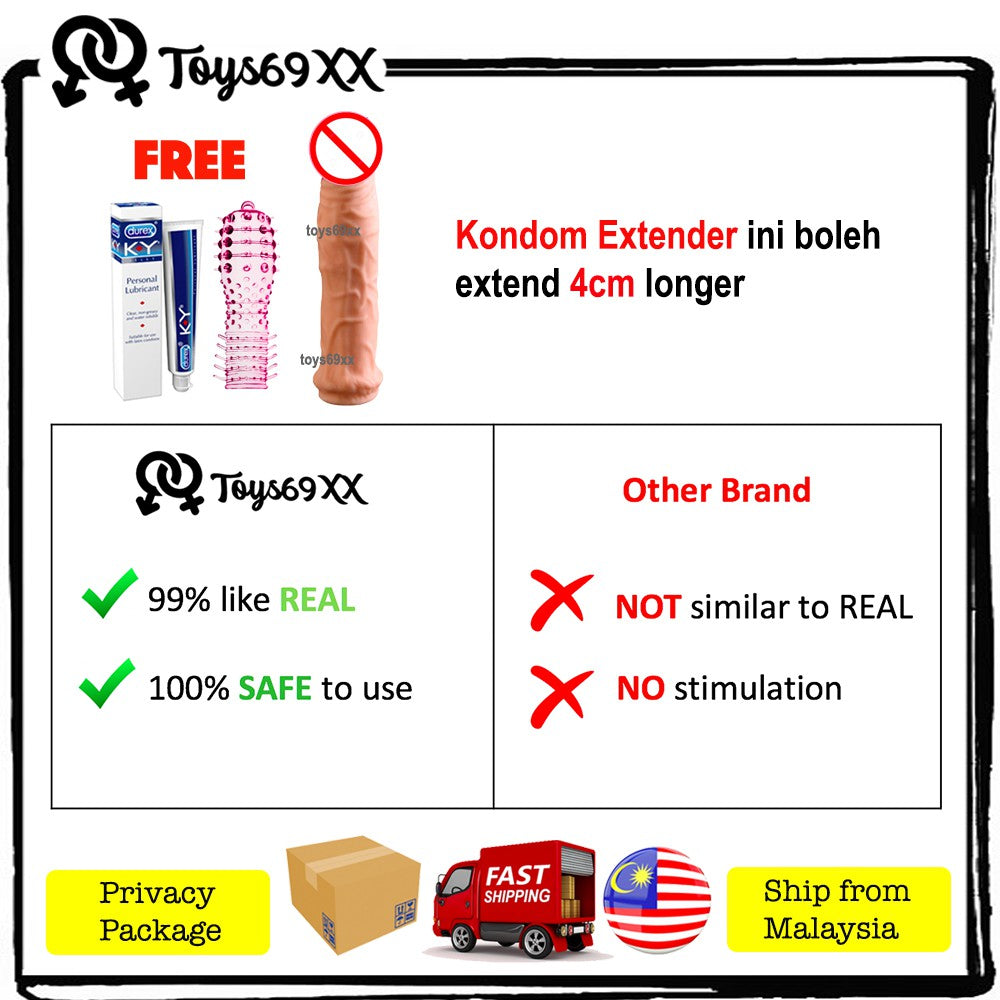 Condom Kondom Penis Extender Tahan Lama Sleeve Reusable Sex Toys FREE KY JELLY