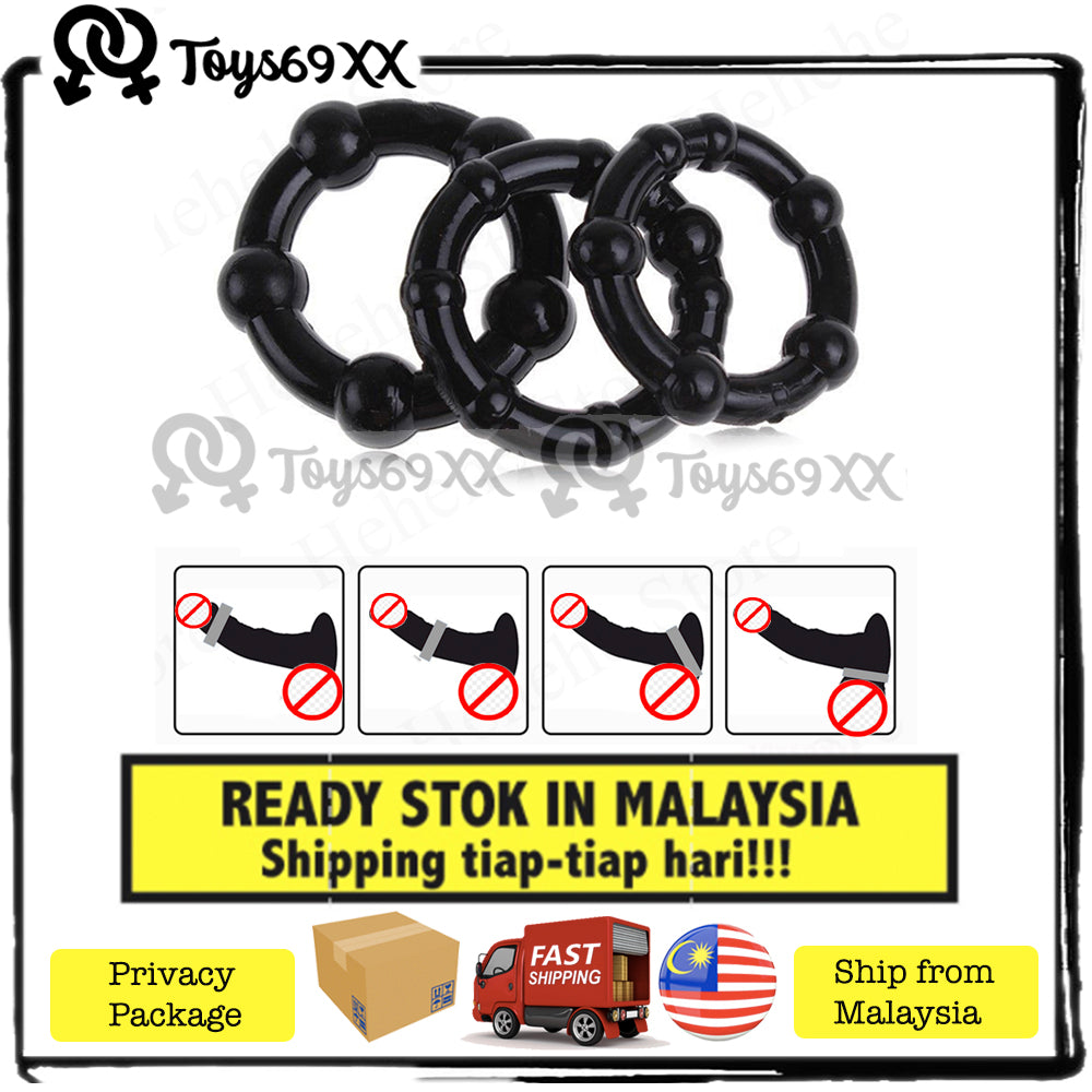 Cock Ring Tahan Lama Stay Hard Beaded 3pcs Silicone Penis Ring Cock Delay Ring Adult Male Sex Toy Ring Tahan Lama
