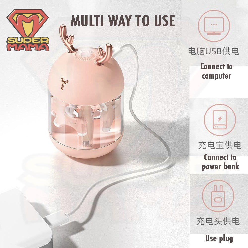 300ML Cute Unicorn Humidifier USB Aroma Diffuser Horse Deer Humidifier Household Air Purifier Car Mist Maker