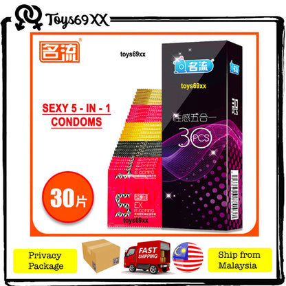 [SUPER SAVER PACK] MingLiu 5-IN-1 SEXY Condom Kondom Tahan Lama 30's, Close Fit, Dotted, Extra Lubricated, Kondom,名流安全套