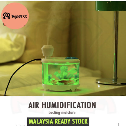 Creative Fish Tank Humidifier Household USB Ultrasonic Air Humidifier Beautiful Night Light 460ML Aroma Oil Diffuser