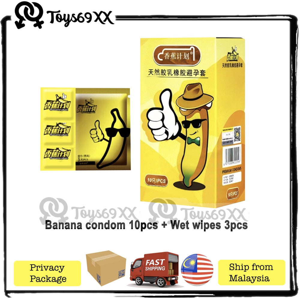 BANANA PROJECT 0.02MM ULTRA-THIN, DELAY CONDOM 香蕉计划安全套 Kondom Banana 10 pcs FREE 3 pcs Delay Wipes